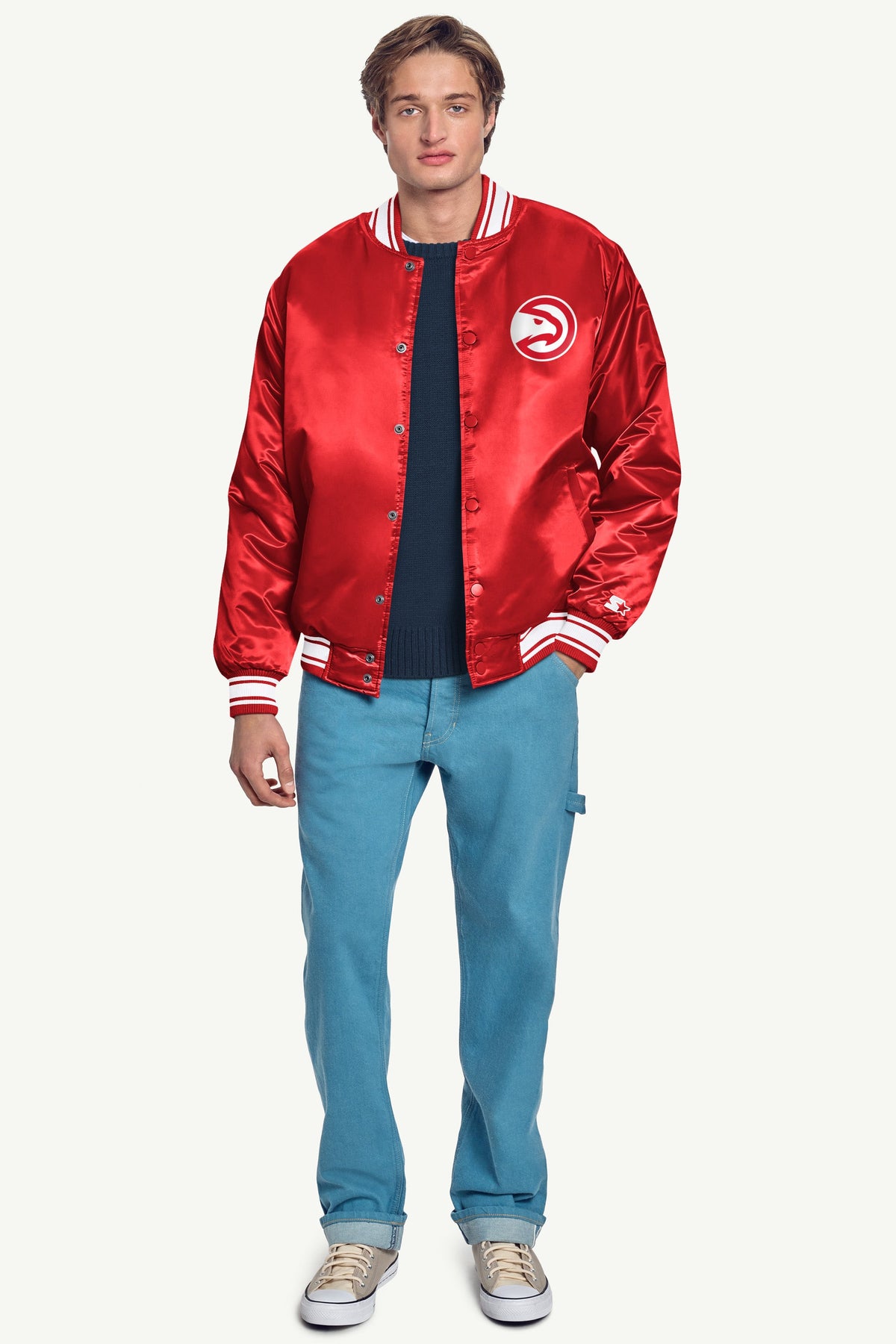 MENS ATLANTA HAWKS PRINTED GRAPHIC SATIN VARSITY JACKET Red | Starter