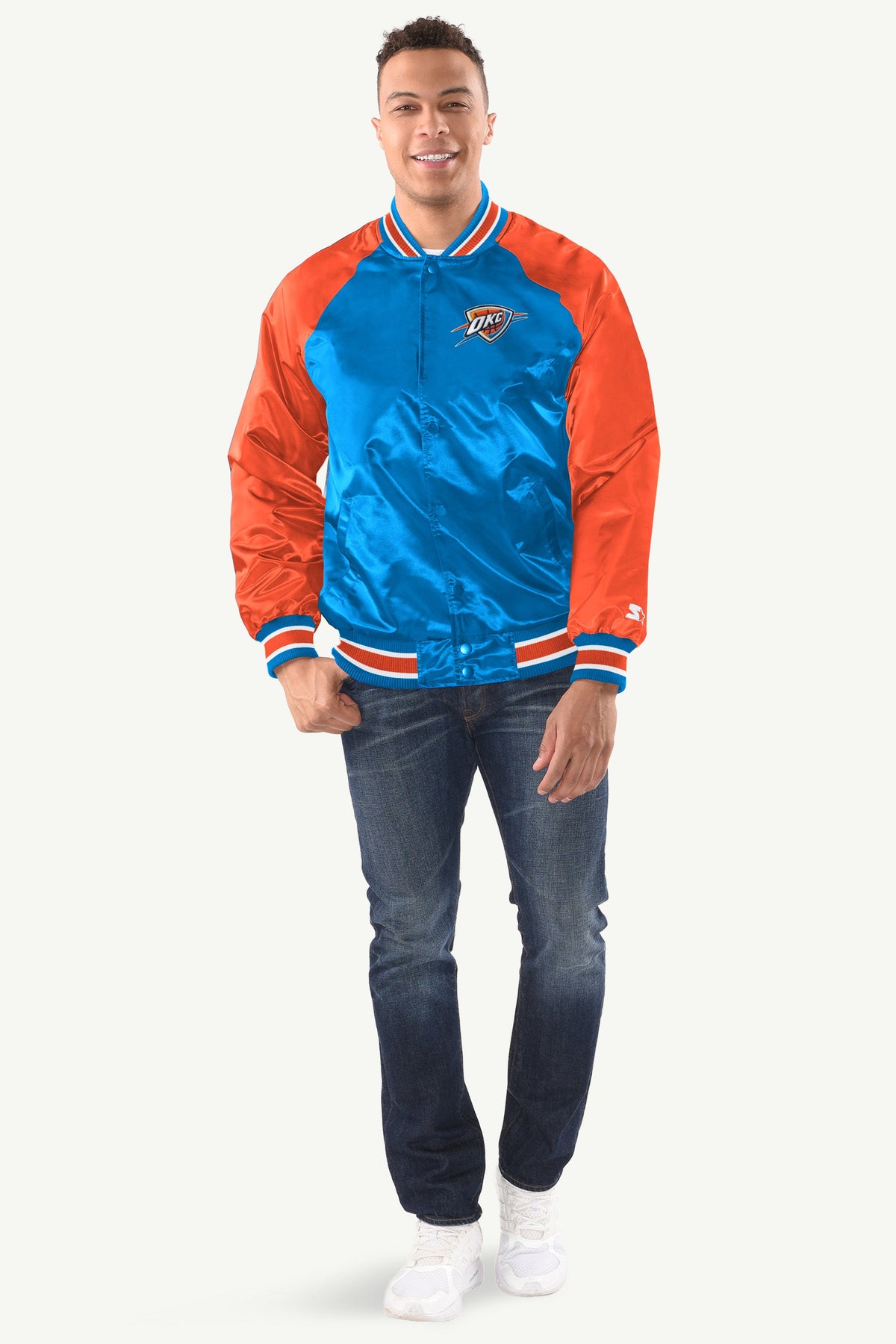 MENS OKLAHOMA CITY THUNDER MESH LOOK SATIN VARSITY JACKET Navy | Starter