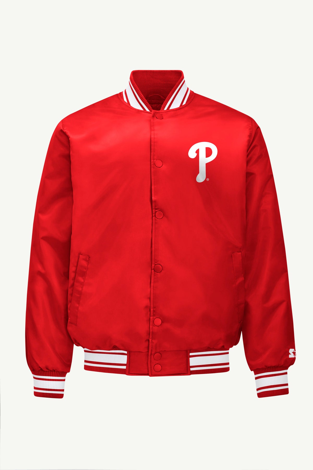 MENS PHILADELPHIA PHILLIES SATIN VARSITY JACKET - Red