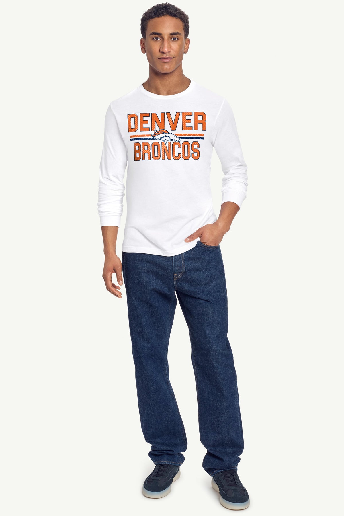 MENS DENVER BRONCOS MESH LOOK LONG SLEEVE T SHIRT - White
