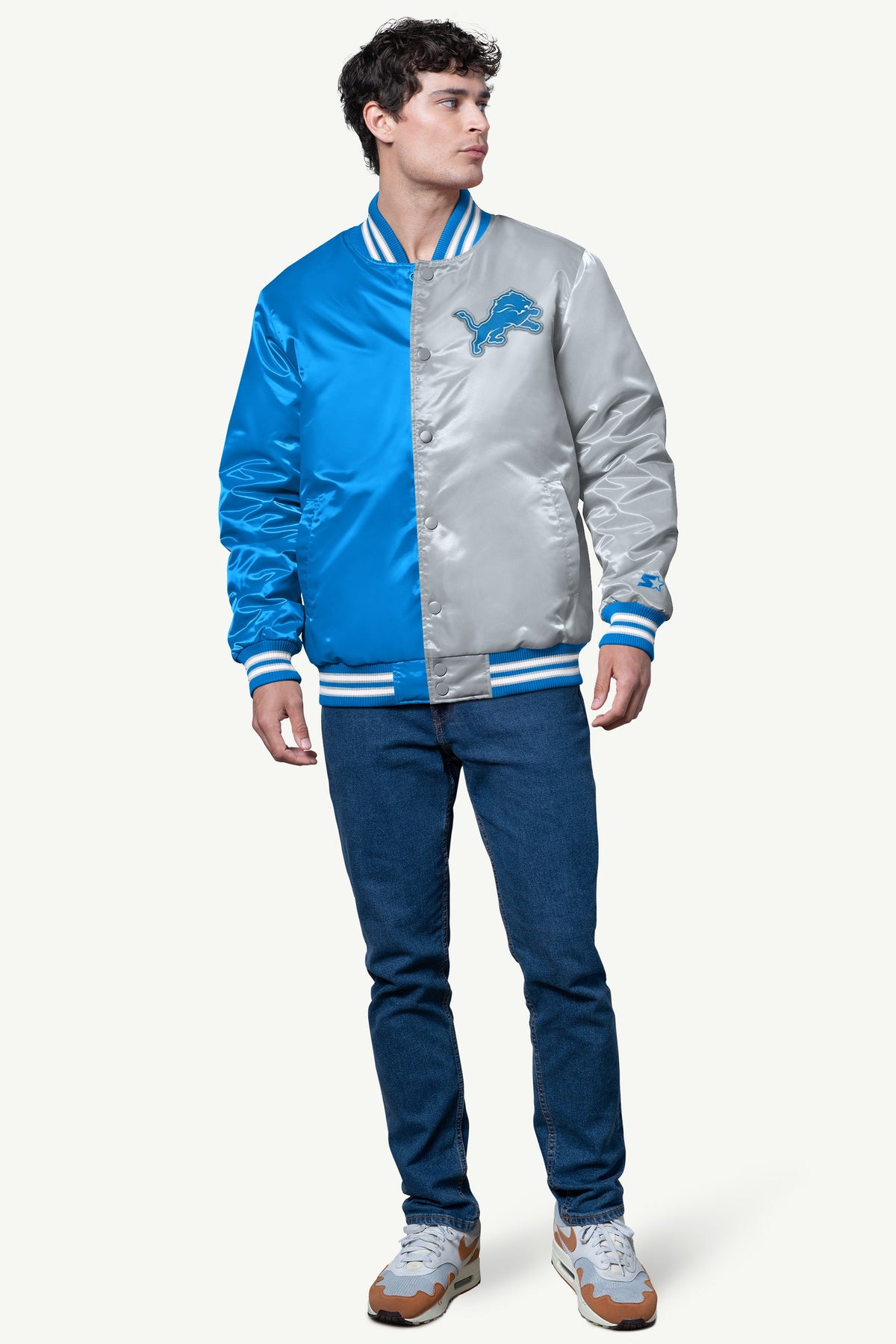MENS DETROIT LIONS SATIN VARSITY JACKET - Multi