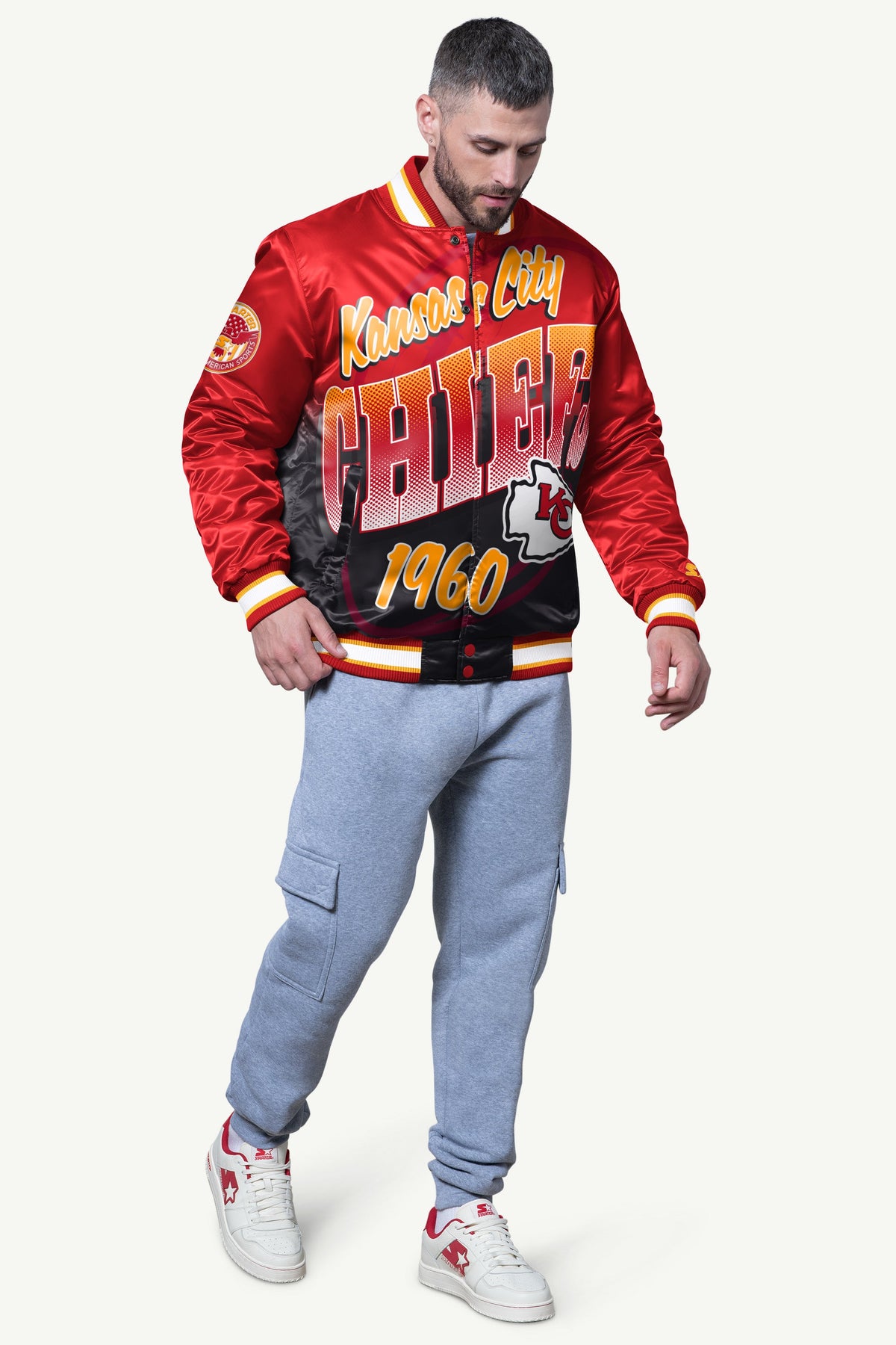MENS KANSAS CITY CHIEFS PASS RUSH SATIN VARSITY JACKET - Starter