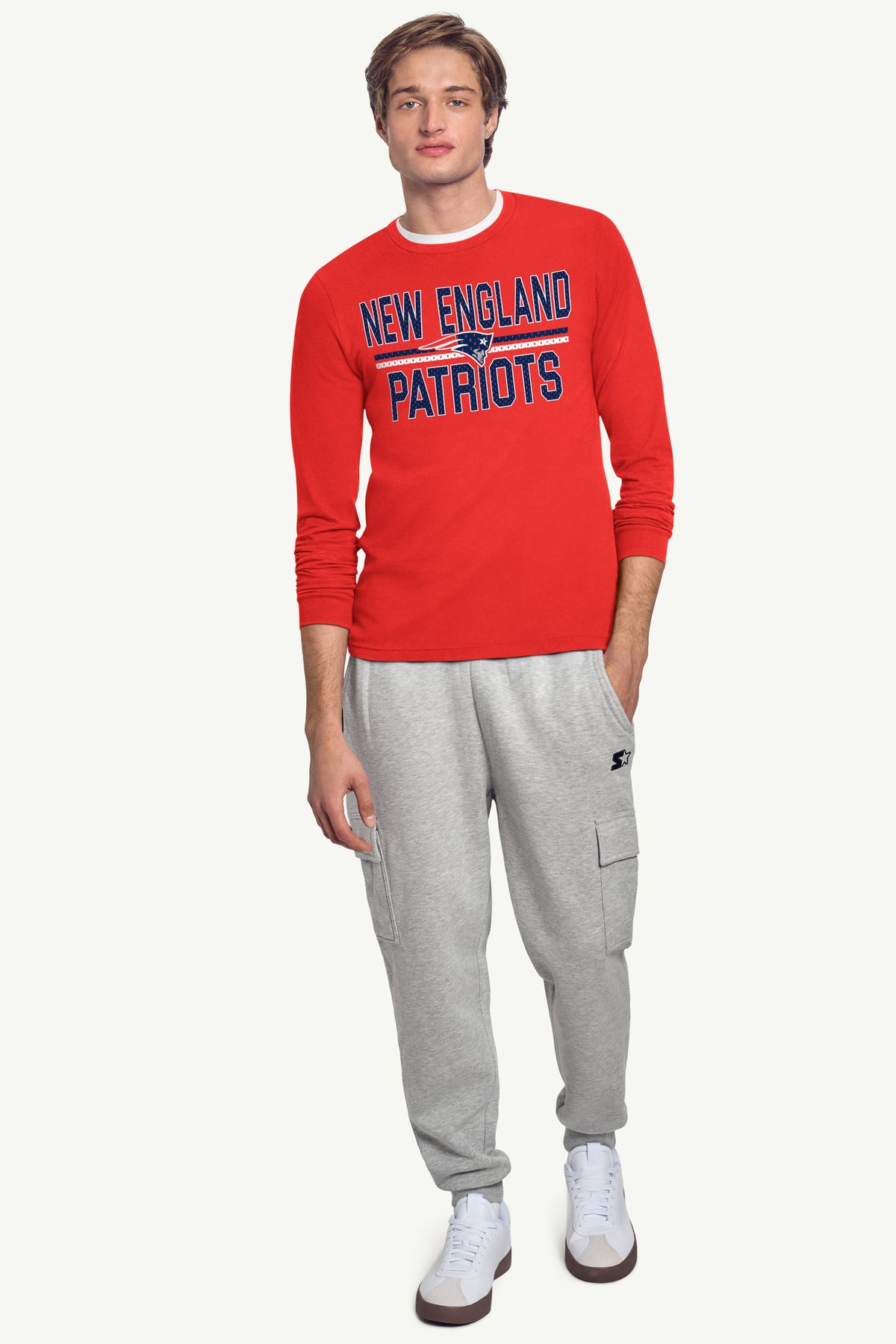 MENS NEW ENGLAND PATRIOTS MESH LOOK LONG SLEEVE T SHIRT - Red