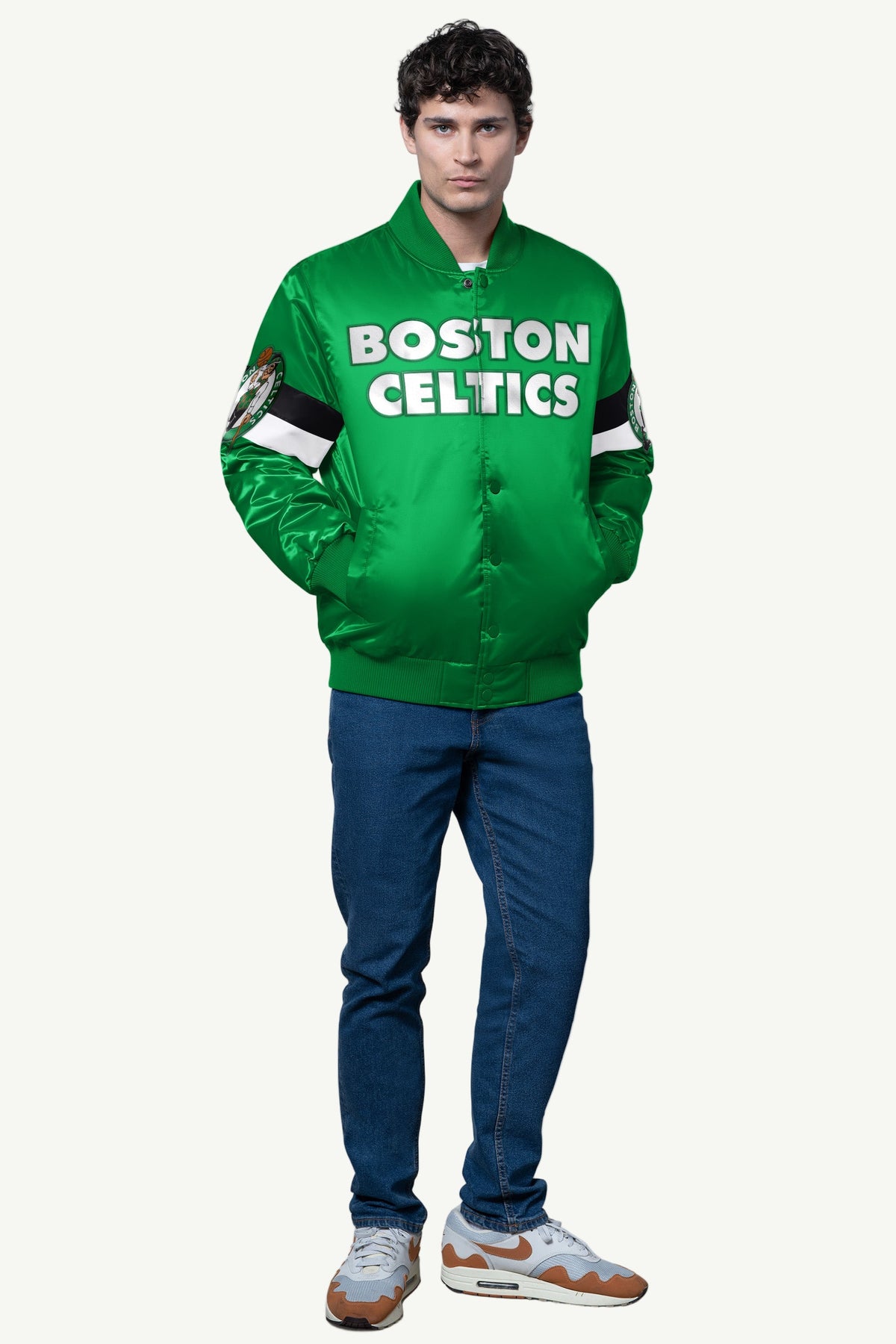 MENS BOSTON CELTICS TRIPLE OPTION SATIN VARSITY JACKET - Starter