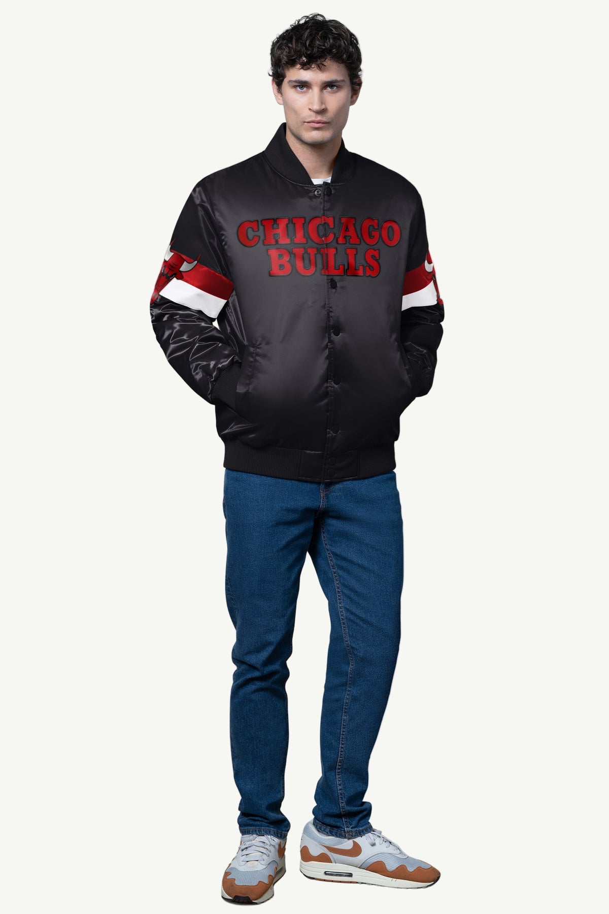 MENS CHICAGO BULLS TRIPLE OPTION SATIN VARSITY JACKET - Starter