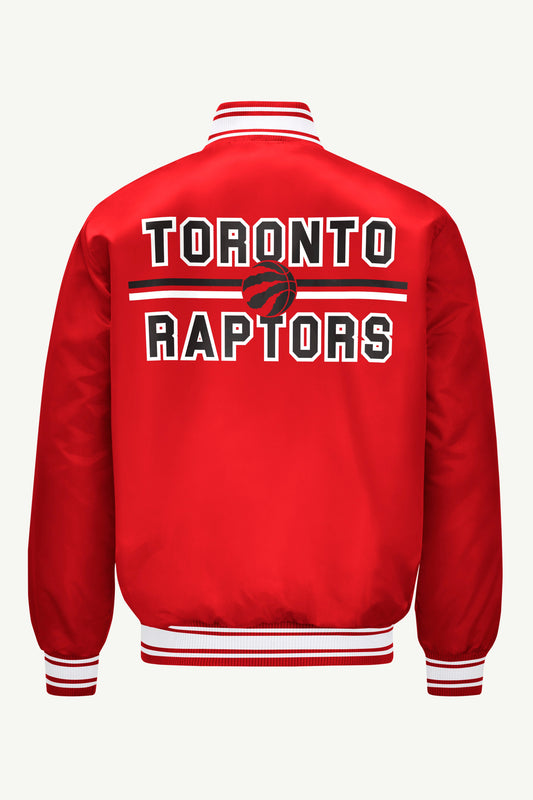 MENS TORONTO RAPTORS MESH LOOK SATIN VARSITY JACKET - Red