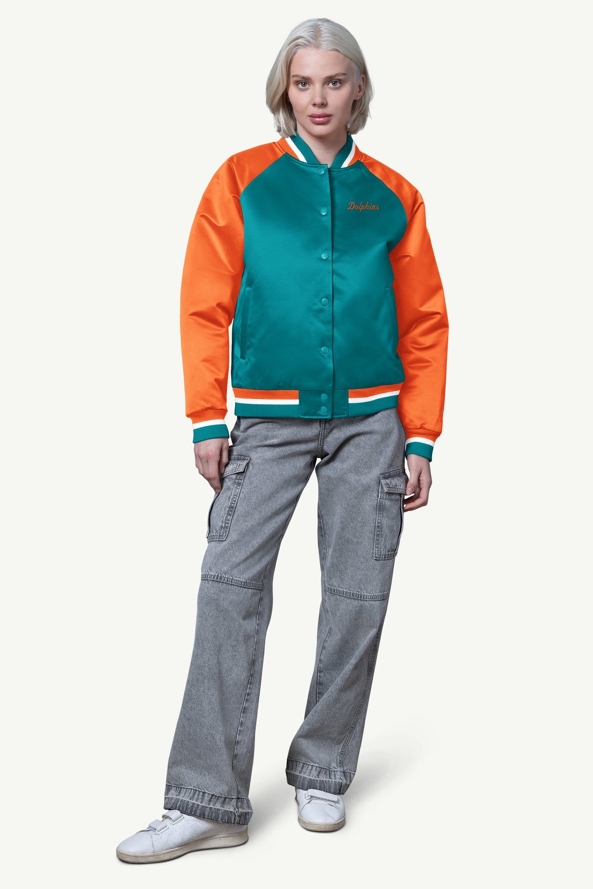 WOMENS MIAMI DOLPHINS FINAL SCORE SATIN VARSITY JACKET - Starter