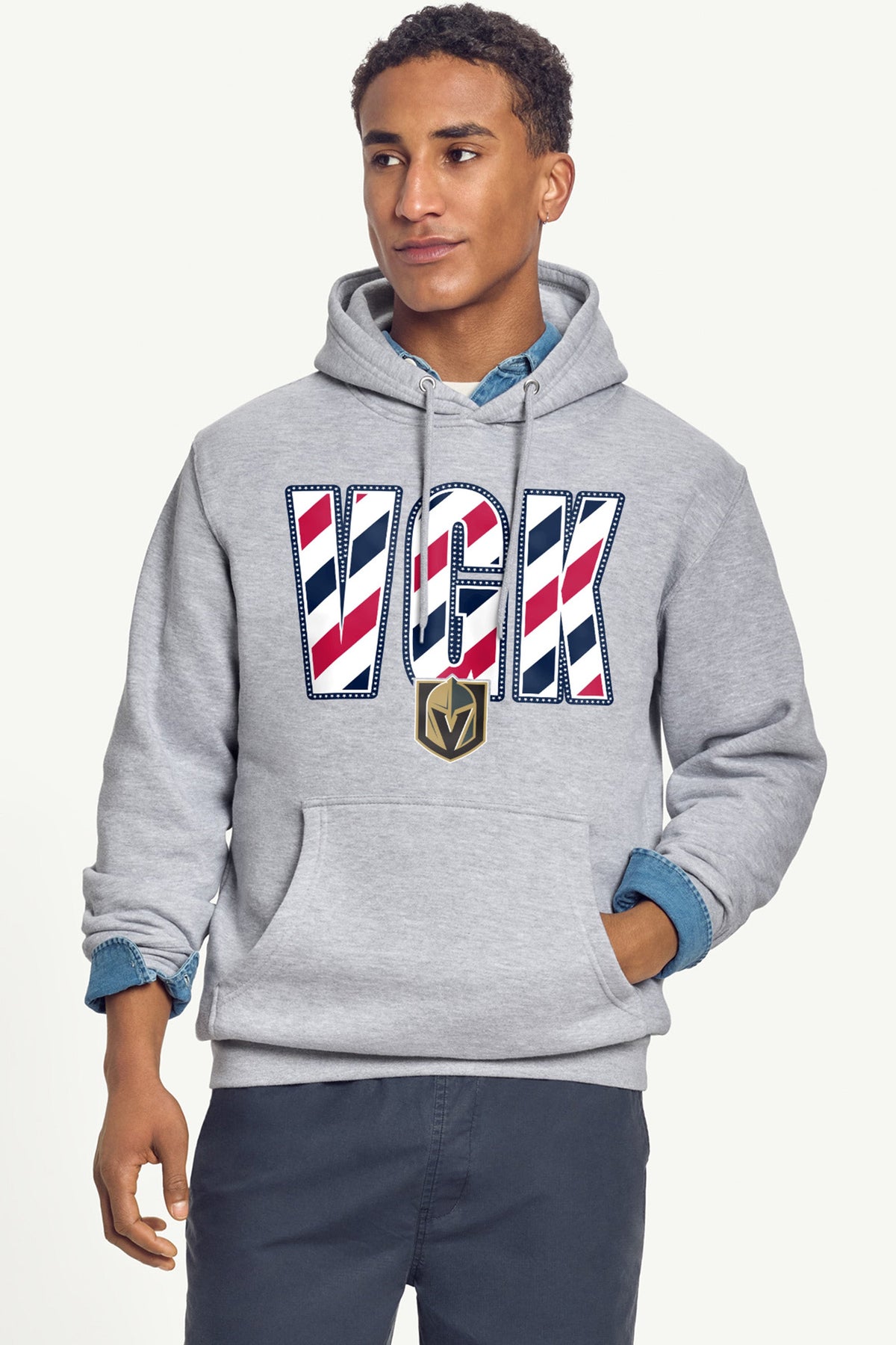 MENS VEGAS GOLDEN KNIGHTS STARS AND STRIPES HOODIE - Grey
