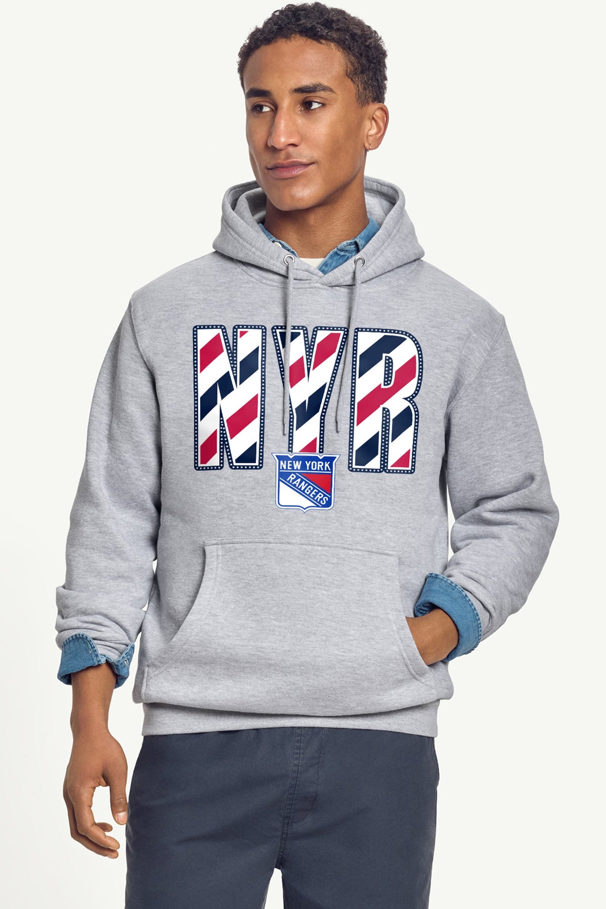MENS NEW YORK RANGERS STARS AND STRIPES HOODIE - Grey