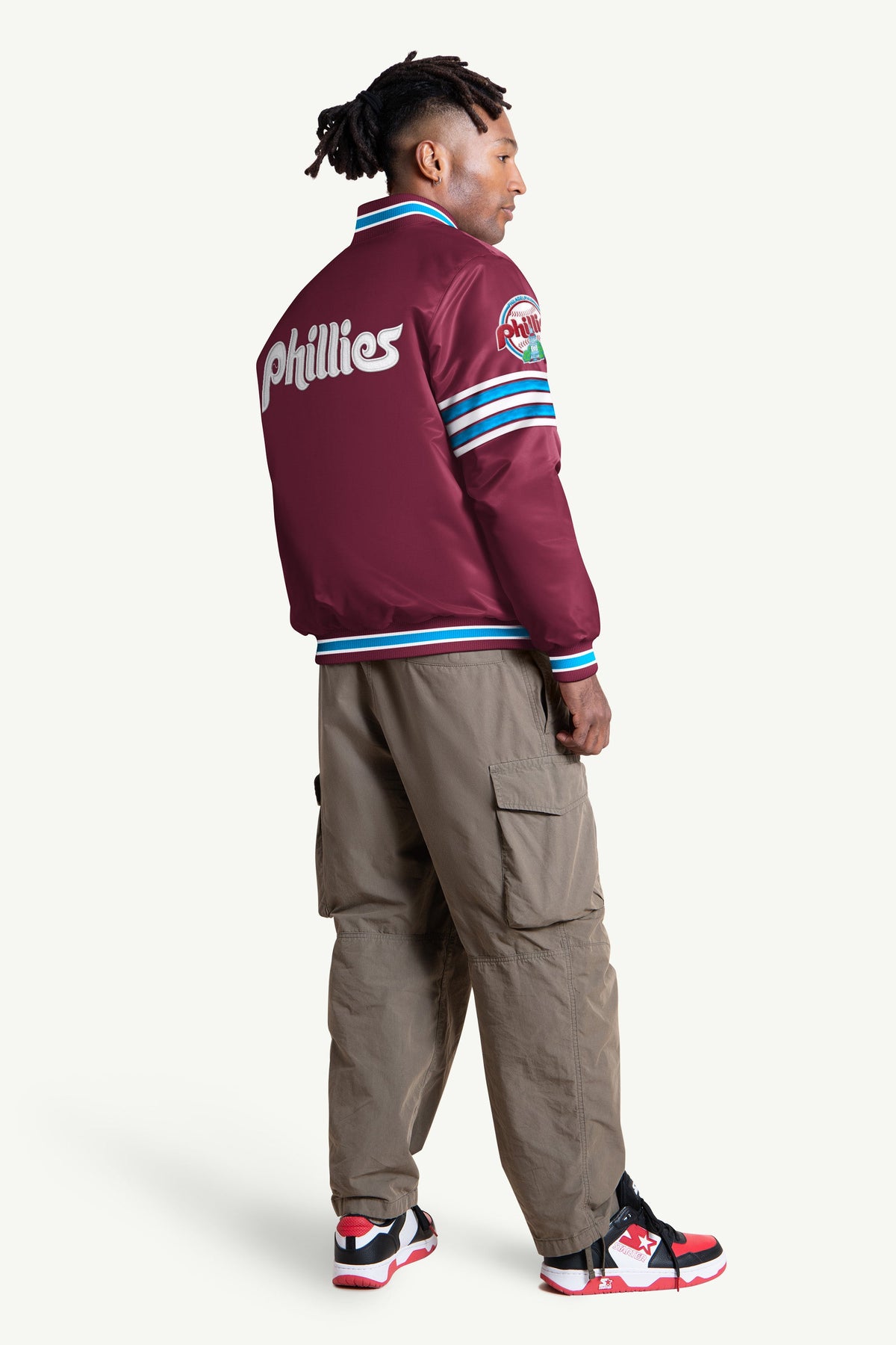 MENS PHILADELPHIA PHILLIES PRINTED HOMEPLATE SATIN VARSITY JACKET Red | Starter
