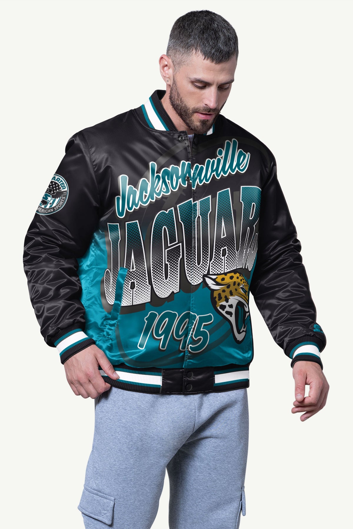 MENS JACKSONVILLE JAGUARS PASS RUSH SATIN VARSITY JACKETS  | Starter