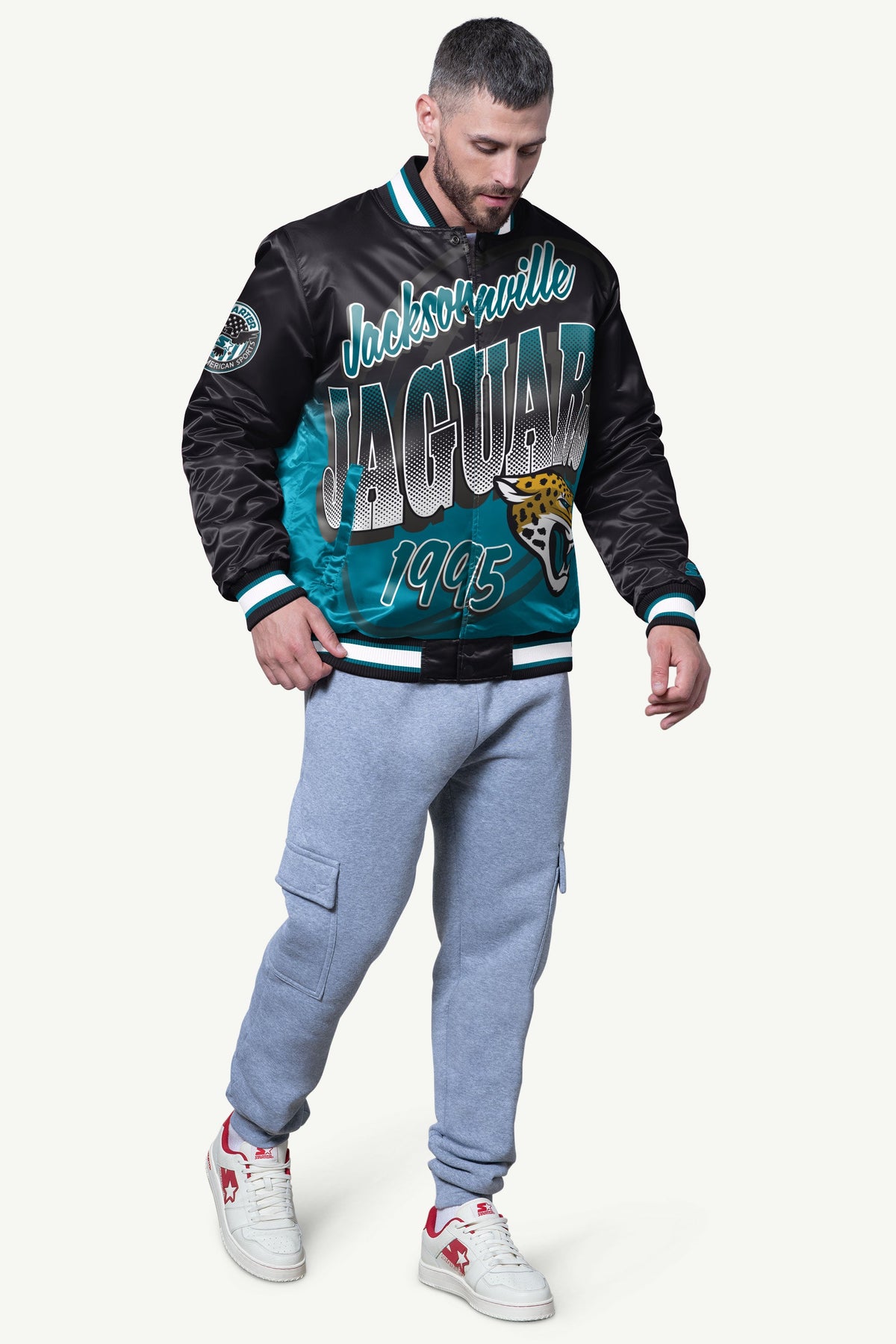 MENS JACKSONVILLE JAGUARS PASS RUSH SATIN VARSITY JACKETS  | Starter