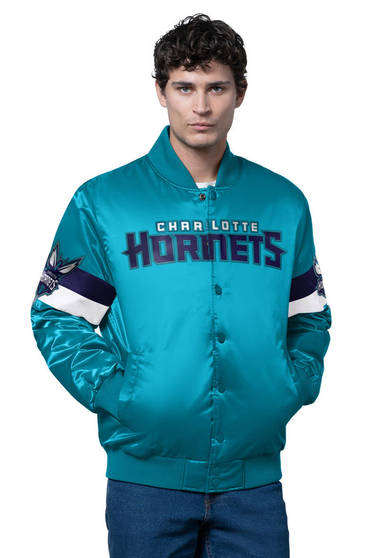 MENS CHARLOTTE HORNETS TRIPLE OPTION SATIN VARSITY JACKET  | Starter