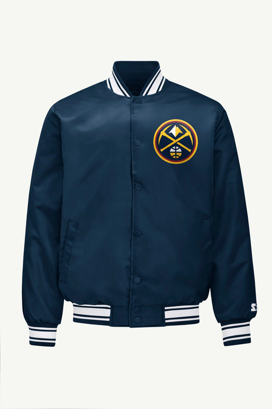 MENS DENVER NUGGETS PRINTED GRAPHIC SATIN VARSITY JACKET Navy | Starter