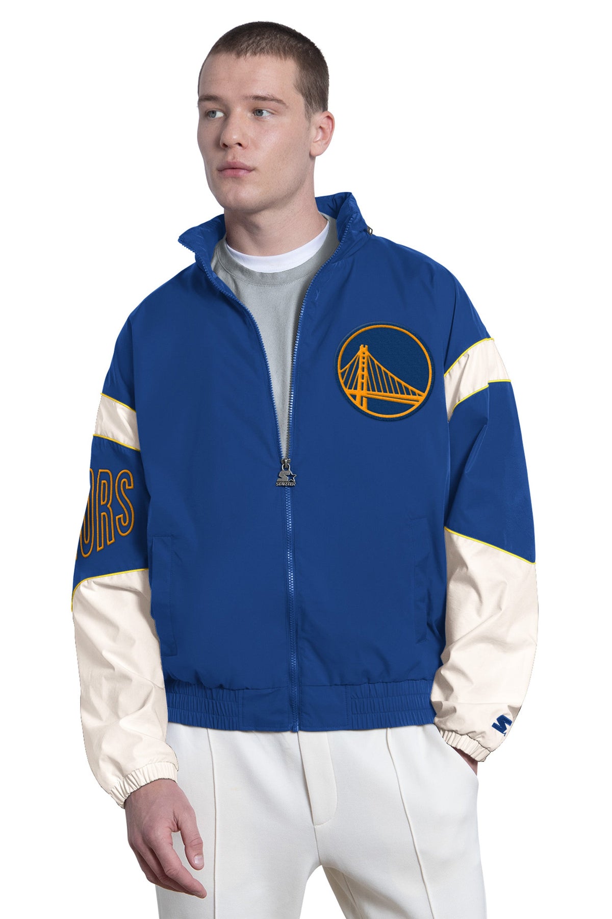 MENS GOLDEN STATE WARRIORS TRIPLE OPTION SATIN VARSITY JACKET  | Starter