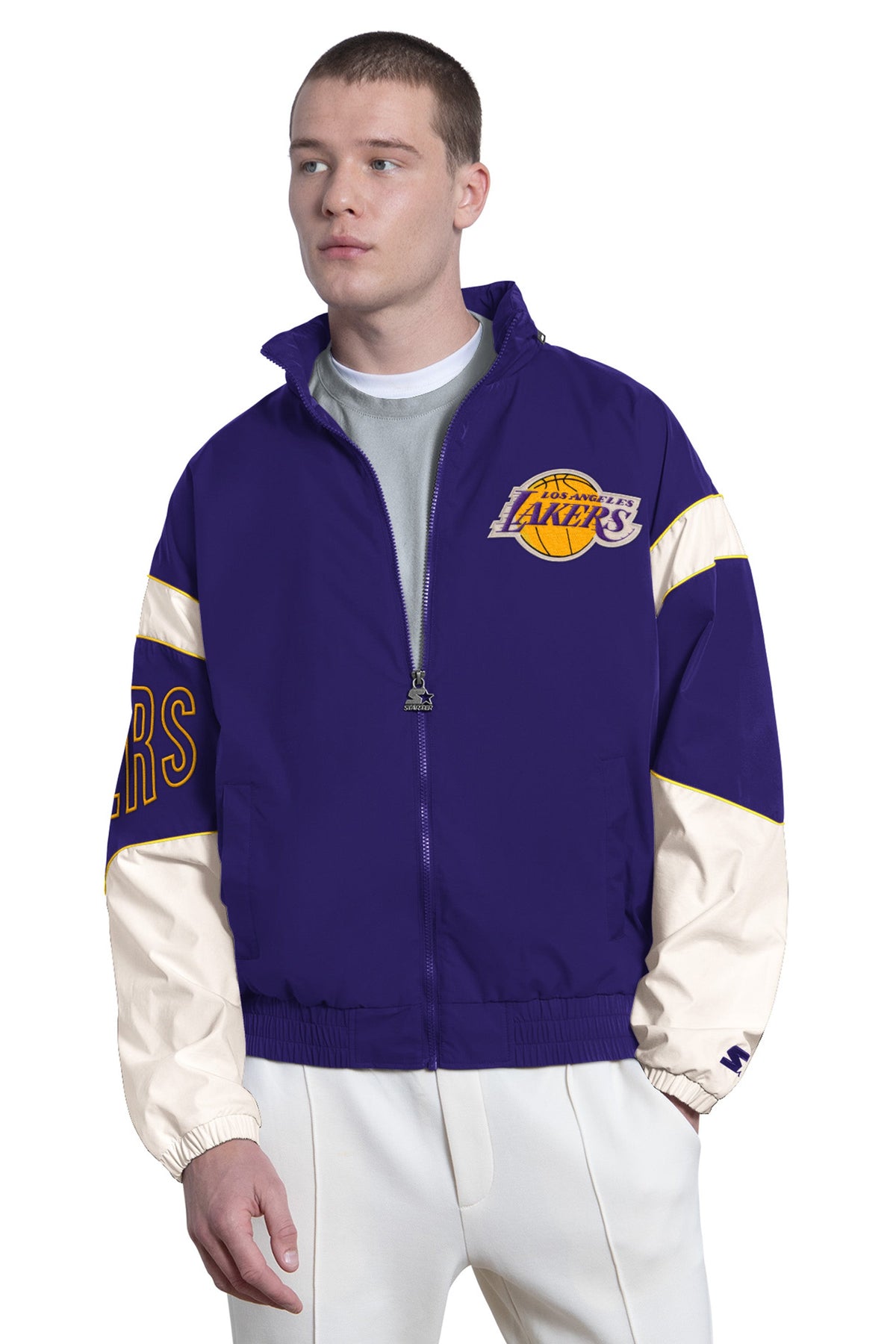 MENS LA LAKERS TRIPLE OPTION SATIN VARSITY JACKET  | Starter