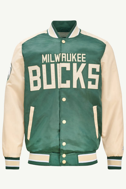 MENS MILWAUKEE BUCKS SATIN VARSITY JACKET  | Starter