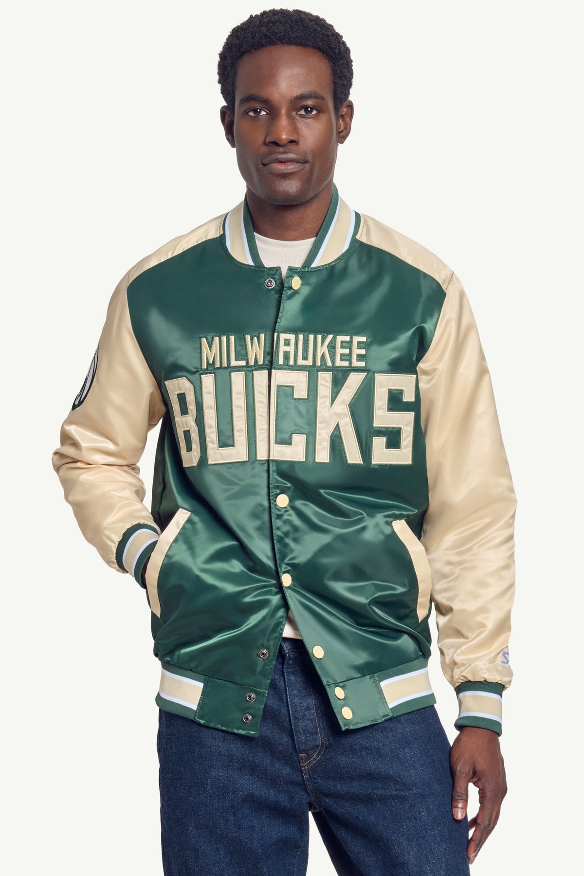 MENS MILWAUKEE BUCKS SATIN VARSITY JACKET  | Starter
