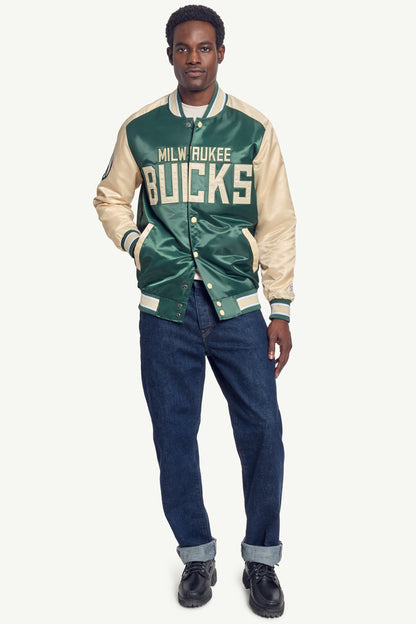 MENS MILWAUKEE BUCKS SATIN VARSITY JACKET  | Starter