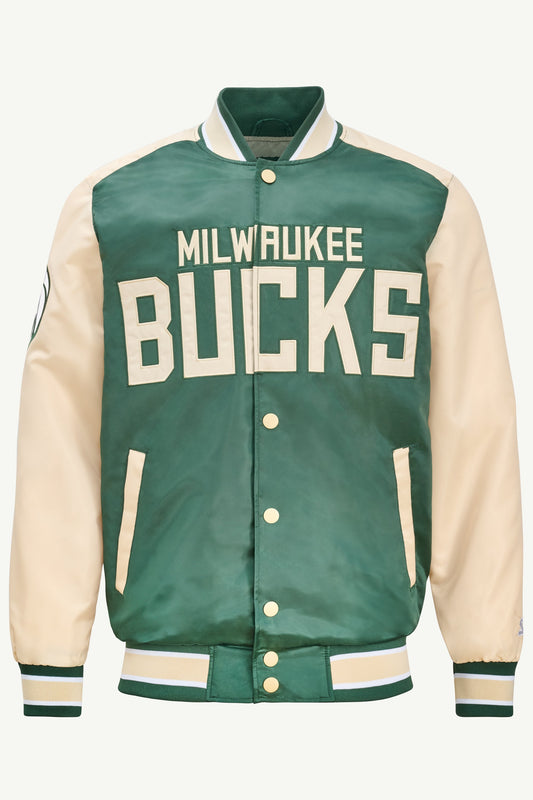 MENS MILWAUKEE BUCKS TRIPLE OPTION SATIN VARSITY JACKET  | Starter
