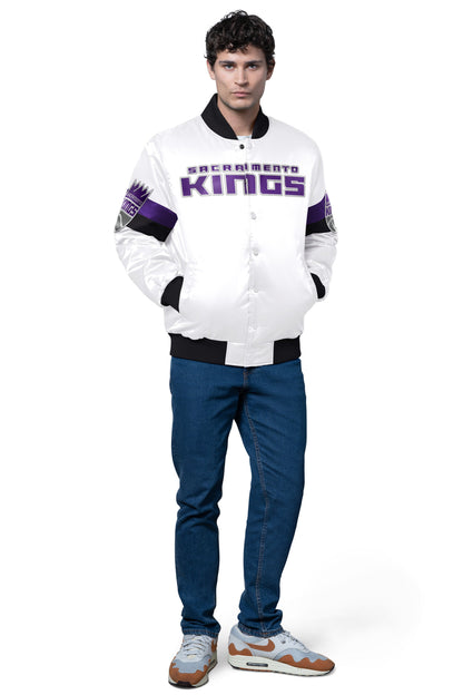 MENS SACRAMENTO KINGS TRIPLE OPTION SATIN VARSITY JACKET  | Starter