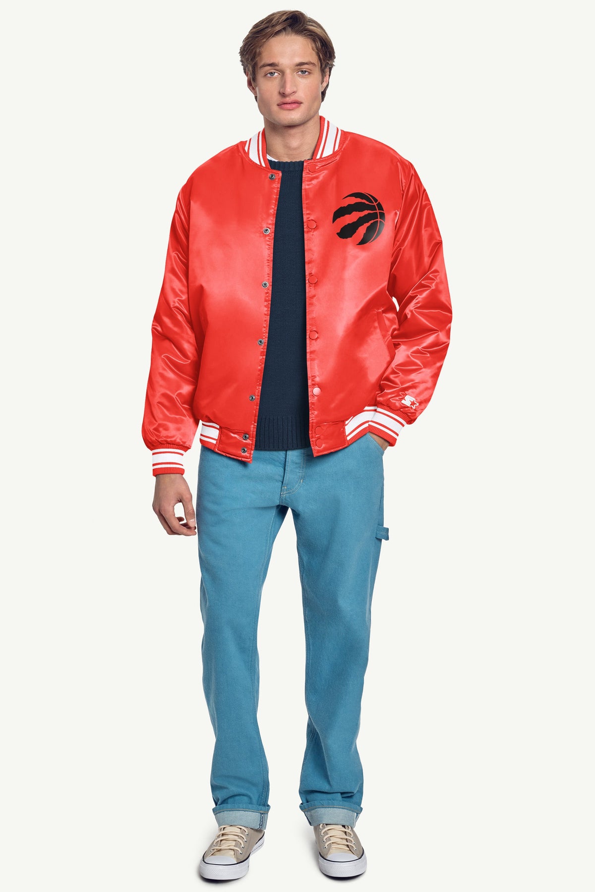 MENS TORONTO RAPTORS PRINTED GRAPHIC SATIN VARSITY JACKET Red | Starter