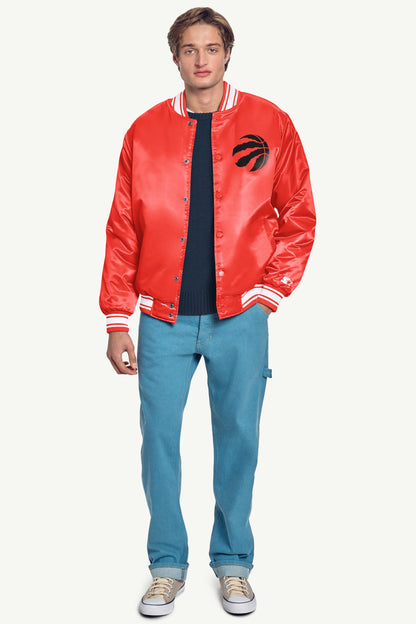 MENS TORONTO RAPTORS PRINTED GRAPHIC SATIN VARSITY JACKET Red | Starter