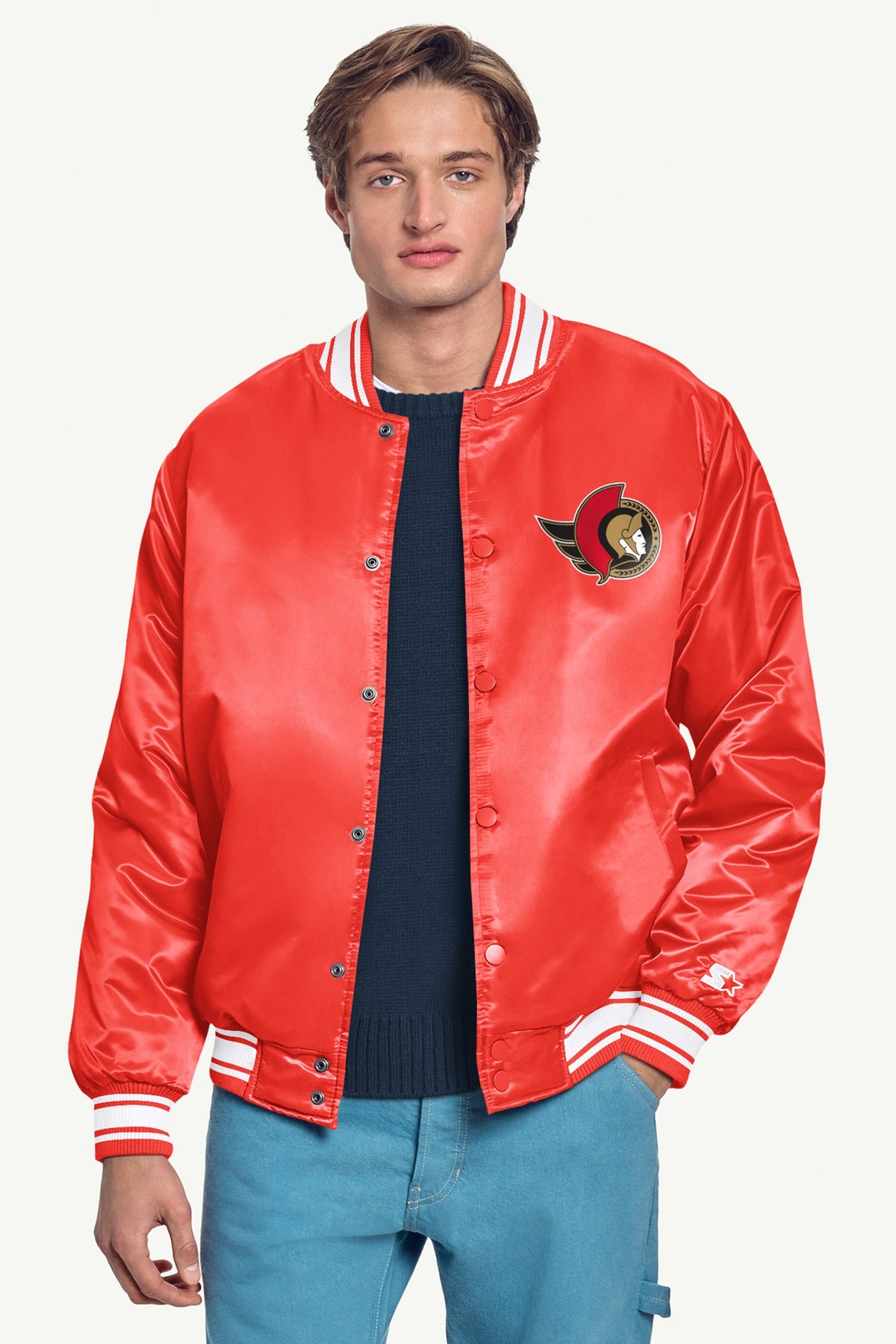 MENS OTTAWA SENATORS PRINTED GRAPHIC TRIANGLE SATIN VARSITY JACKET Red | Starter