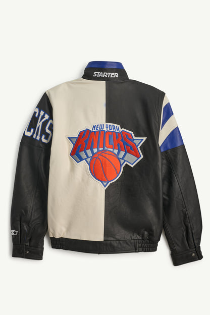 MENS NEW YORK KNICKS PRINTED GRAPHIC SATIN VARSITY JACKET Royal | Starter