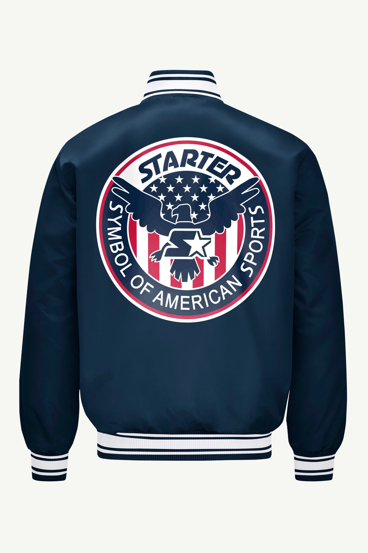 MENS STARTER USA EAGLE CREST SATIN VARSITY JACKET Navy | Starter