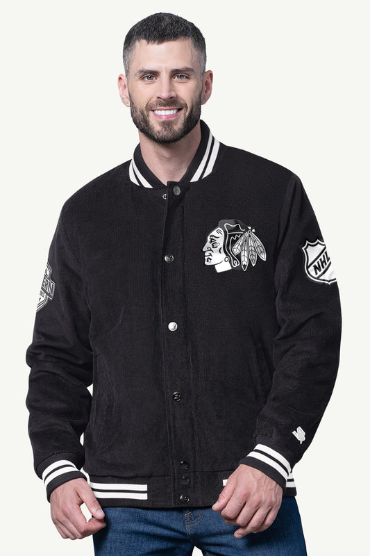 MENS CHICAGO BLACKHAWKS TRIANGLE SATIN VARSITY JACKET Red | Starter