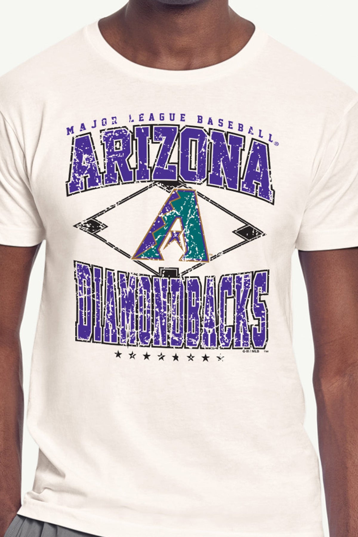 MENS ARIZONA DIAMONDBACKS DISTRESSED COOPERSTOWN DIAMOND SHORT SLEEVE T SHIRT - Vintage White