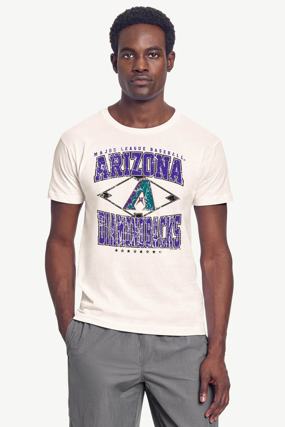 MENS ARIZONA DIAMONDBACKS DISTRESSED COOPERSTOWN DIAMOND SHORT SLEEVE T SHIRT - Vintage White