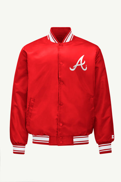 MENS ATLANTA BRAVES SATIN VARSITY JACKET - Red