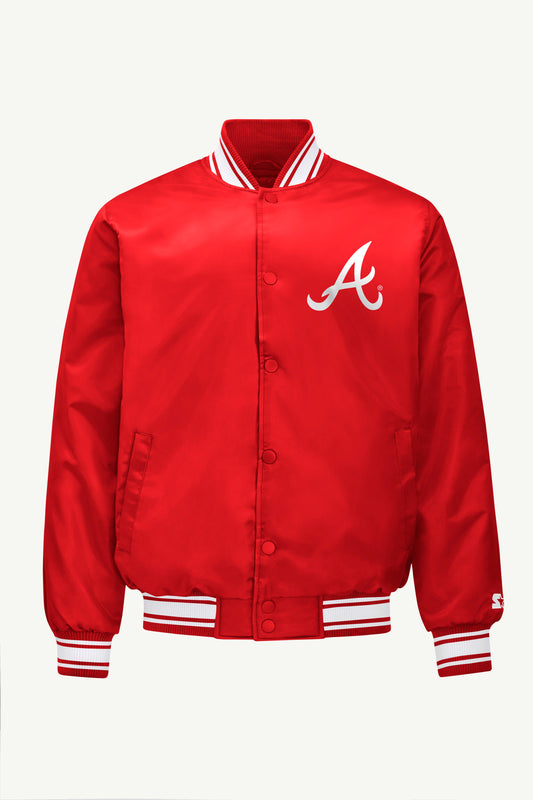 MENS ATLANTA BRAVES SATIN VARSITY JACKET - Red