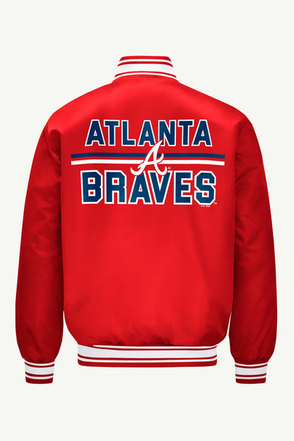 MENS ATLANTA BRAVES SATIN VARSITY JACKET - Red