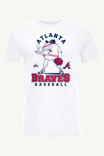 MENS ATLANTA BRAVES BASEBALL CHARACTER SHORT SLEEVE T SHIRT - White
