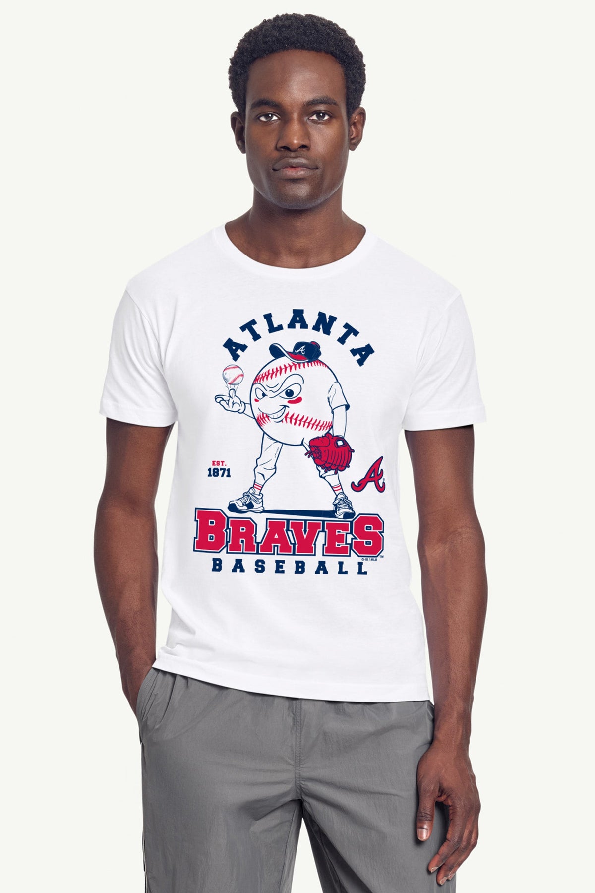 MENS ATLANTA BRAVES BASEBALL CHARACTER SHORT SLEEVE T SHIRT - White