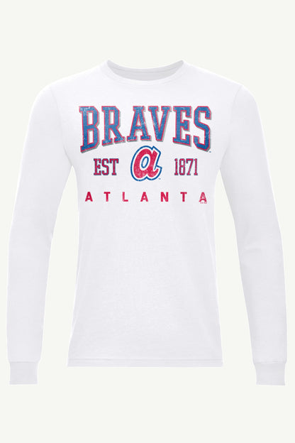 MENS ATLANTA BRAVES RETRO LONG SLEEVE T SHIRT - White