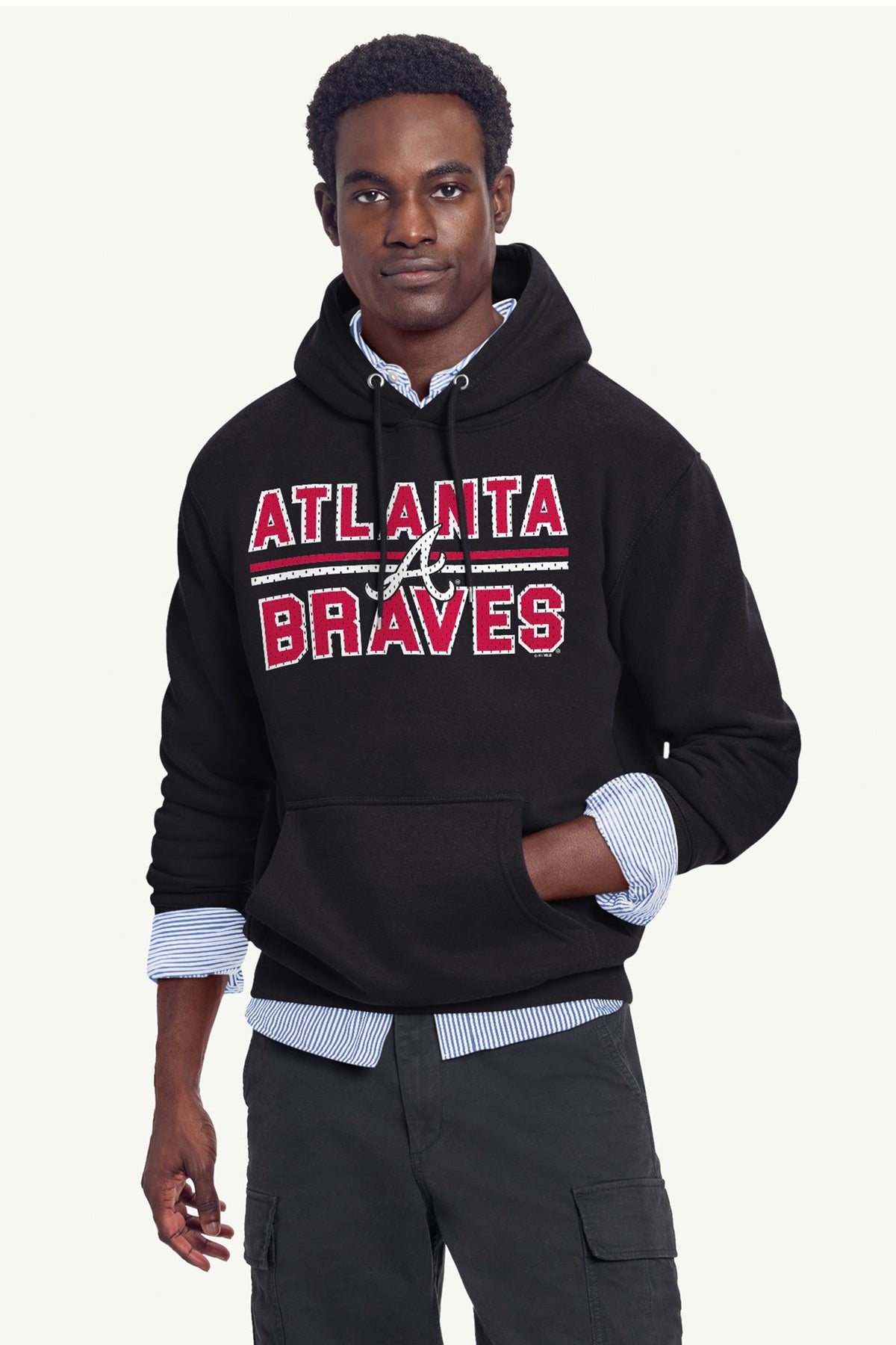 MENS ATLANTA BRAVES MESH LOOK HOODIE - Black