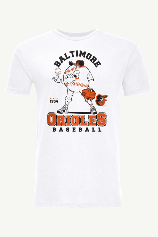 MENS BALTIMORE ORIOLES BASEBALL CHARACTER SHORT SLEEVE T SHIRT - White