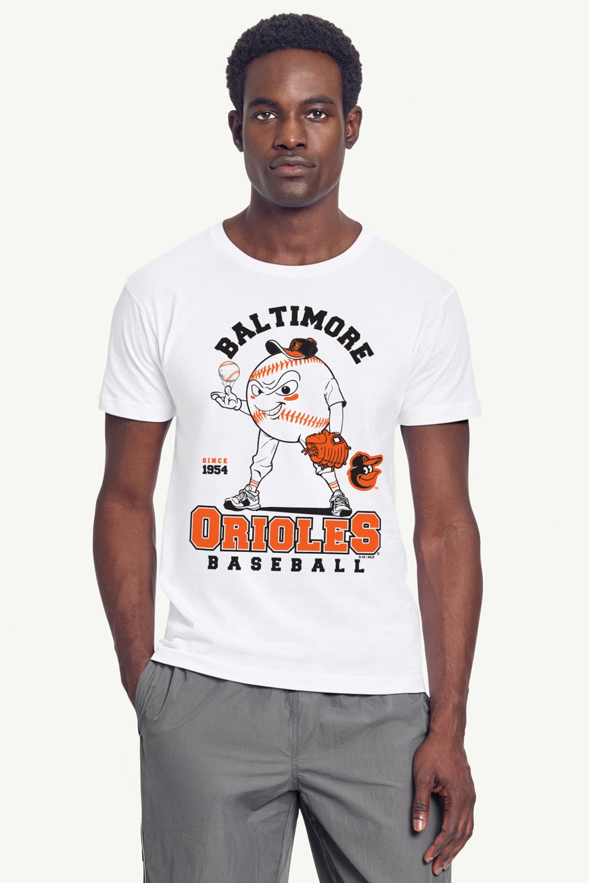 MENS BALTIMORE ORIOLES BASEBALL CHARACTER SHORT SLEEVE T SHIRT - White