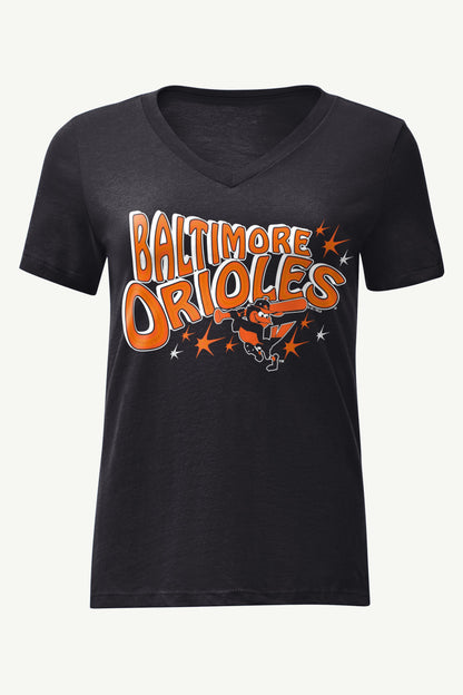 WOMENS BALTIMORE ORIOLES FIREWORKS V NECK T SHIRT - Black