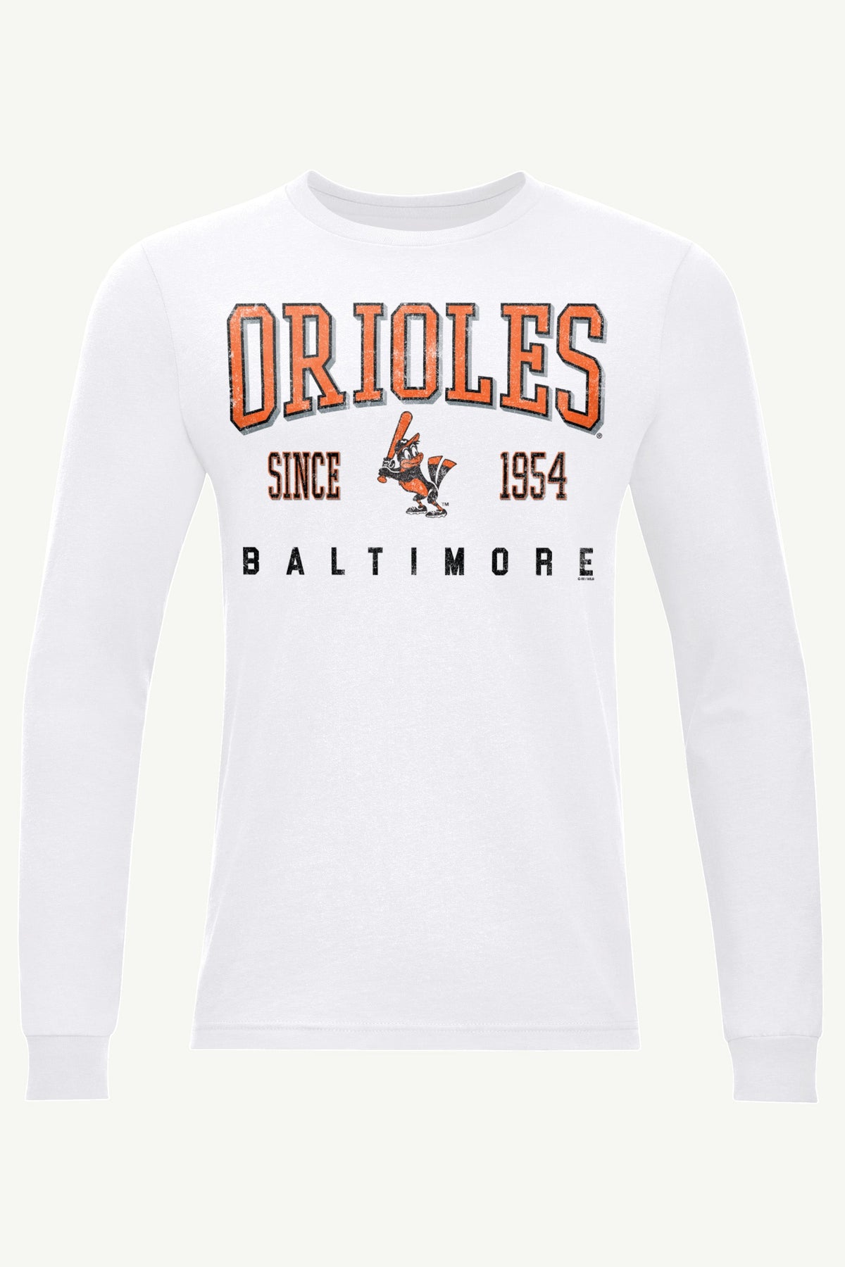 MENS BALTIMORE ORIOLES RETRO LONG SLEEVE T SHIRT - White