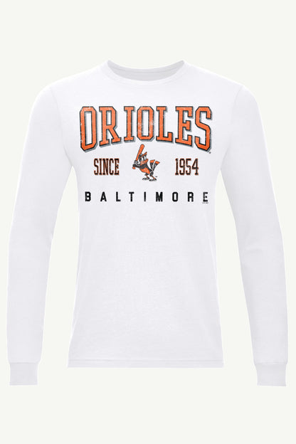 MENS BALTIMORE ORIOLES RETRO LONG SLEEVE T SHIRT - White