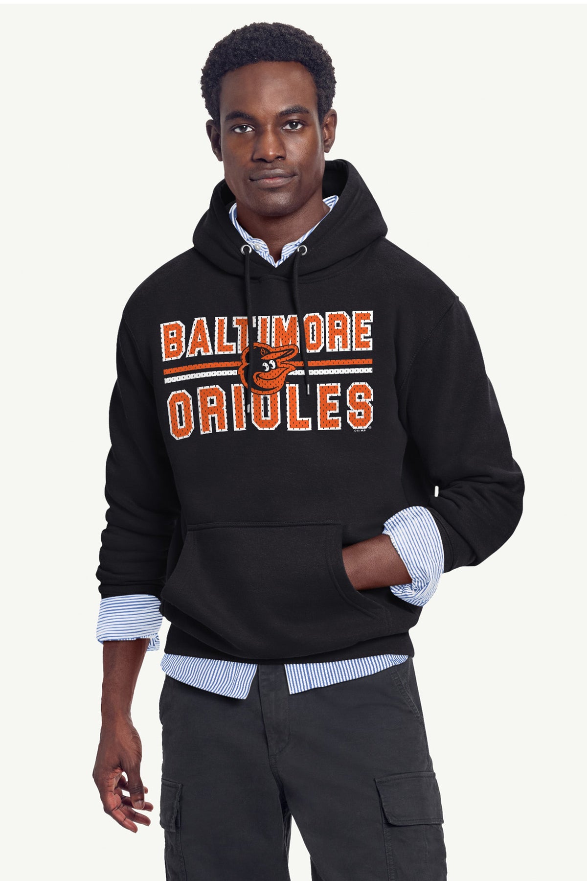 MENS BALTIMORE ORIOLES MESH LOOK HOODIE - Black