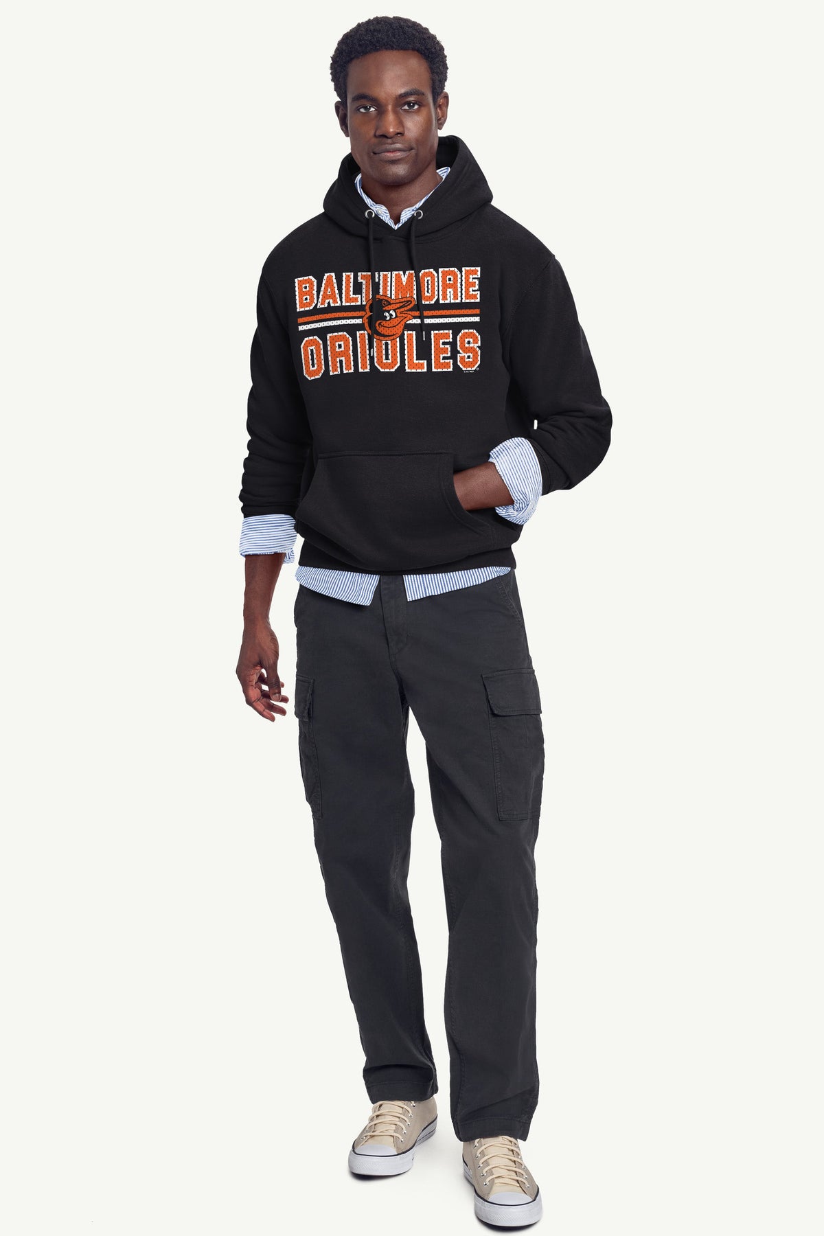 MENS BALTIMORE ORIOLES MESH LOOK HOODIE - Black