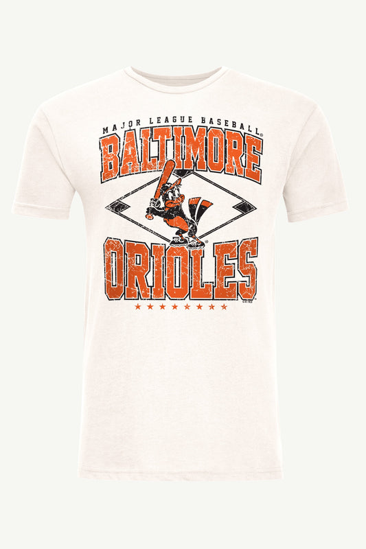 MENS BALTIMORE ORIOLES DISTRESSED COOPERSTOWN DIAMOND SHORT SLEEVE T SHIRT - Vintage White
