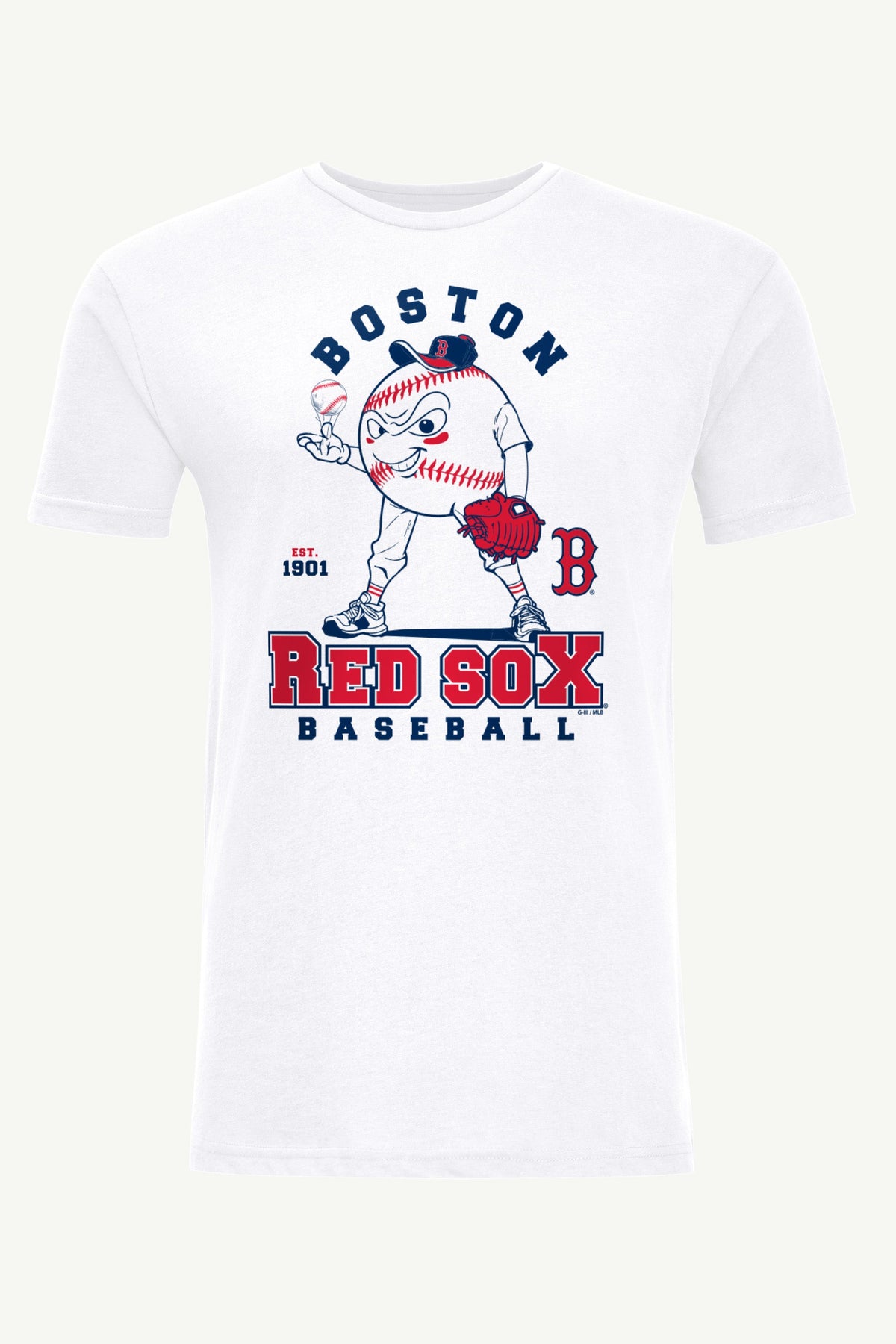MENS BOSTON RED SOX BASEBALL CHARACTER SHORT SLEEVE T SHIRT - White