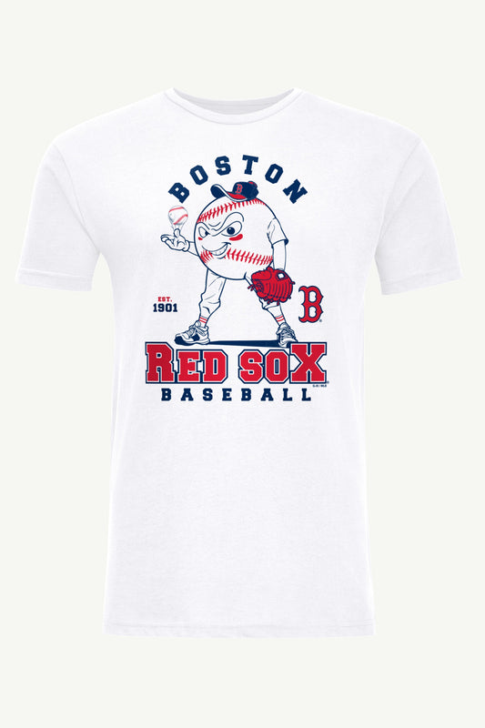 MENS BOSTON RED SOX BASEBALL CHARACTER SHORT SLEEVE T SHIRT - White